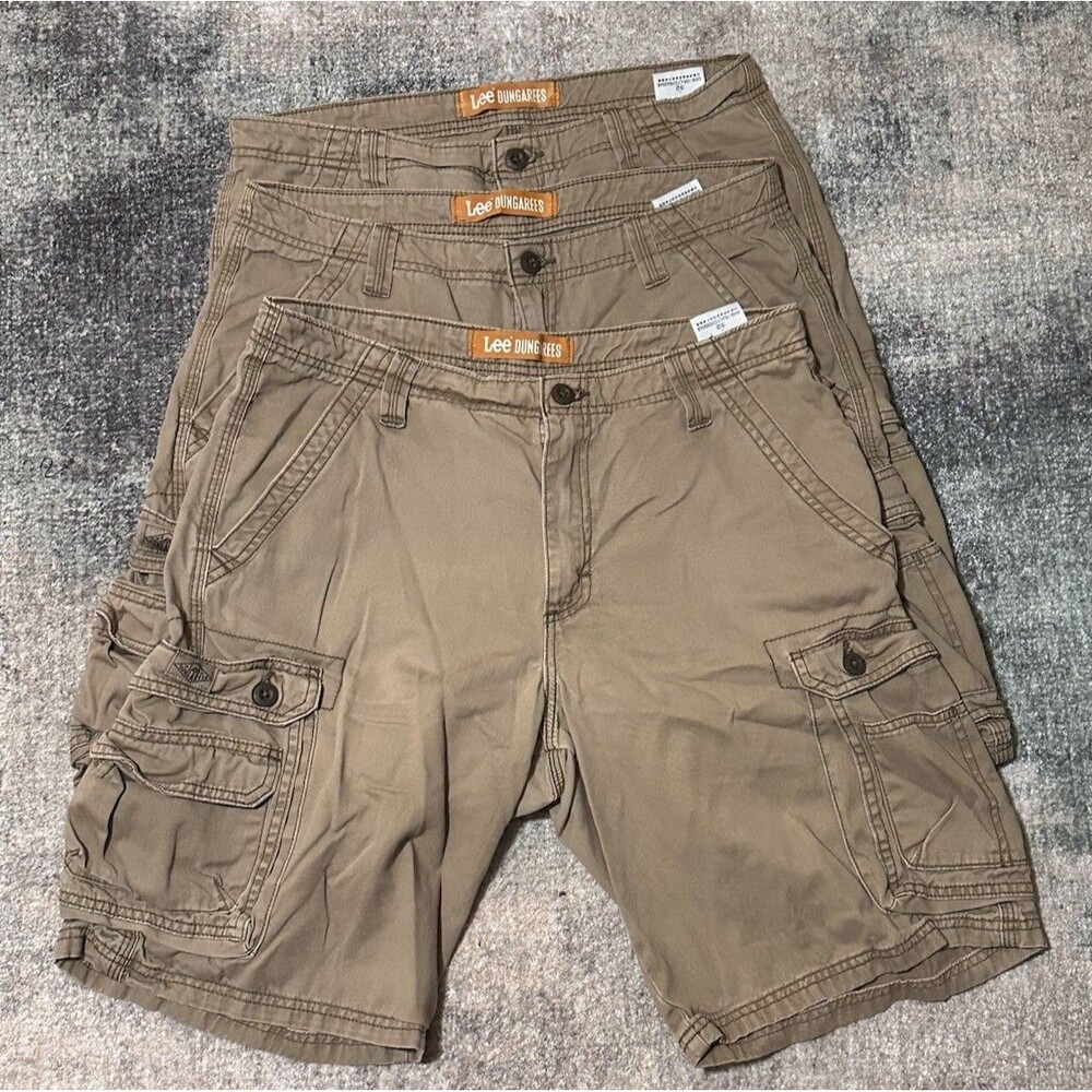 Lot of 3 Lee Dungarees Cargo Shorts Size 32 Khaki Tan Orange Label Y2K Workwear
